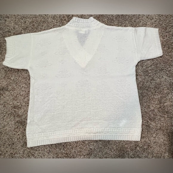 Vintage Sweater by Kenneth Too White Crochet Knit Vneck Short Sleeve Sz L USA - Picture 12 of 13